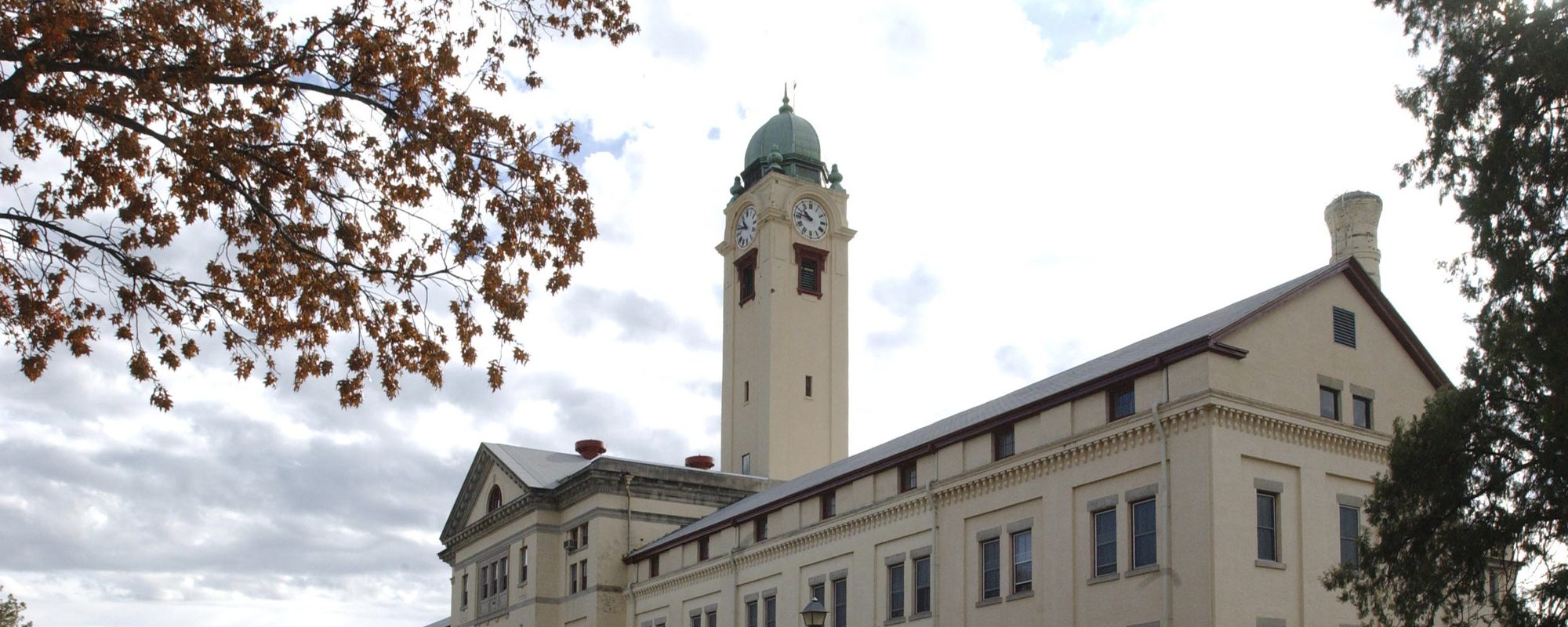The clocktower and historic halls at Fort Leavenworth, Kansas